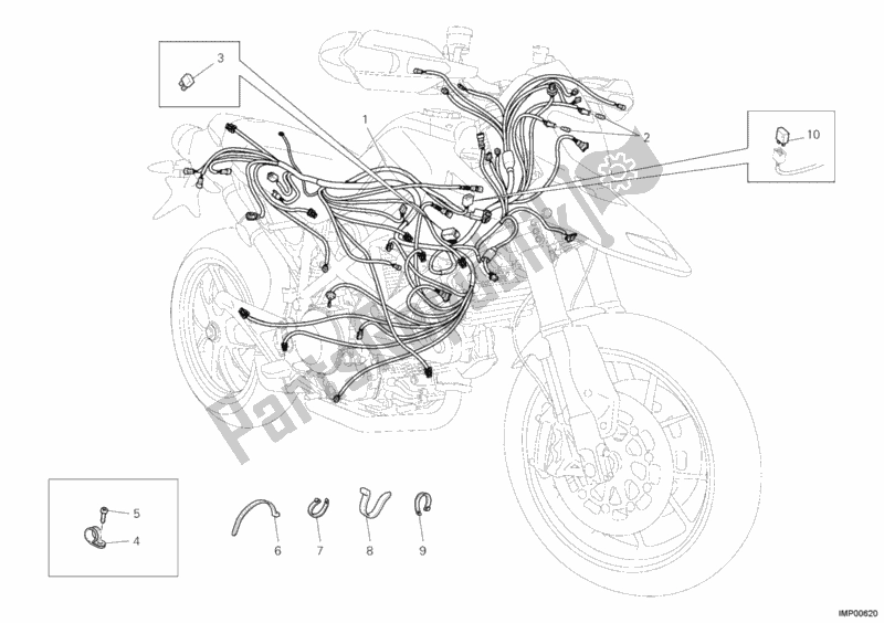 Alle onderdelen voor de Kabelboom van de Ducati Hypermotard 1100 EVO USA 2012